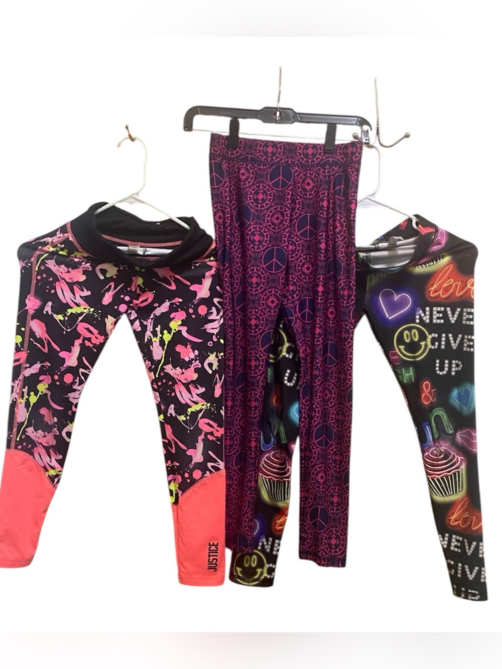 3 pairs of justice Girls' Colorful Printed Leggings Trio - size 10